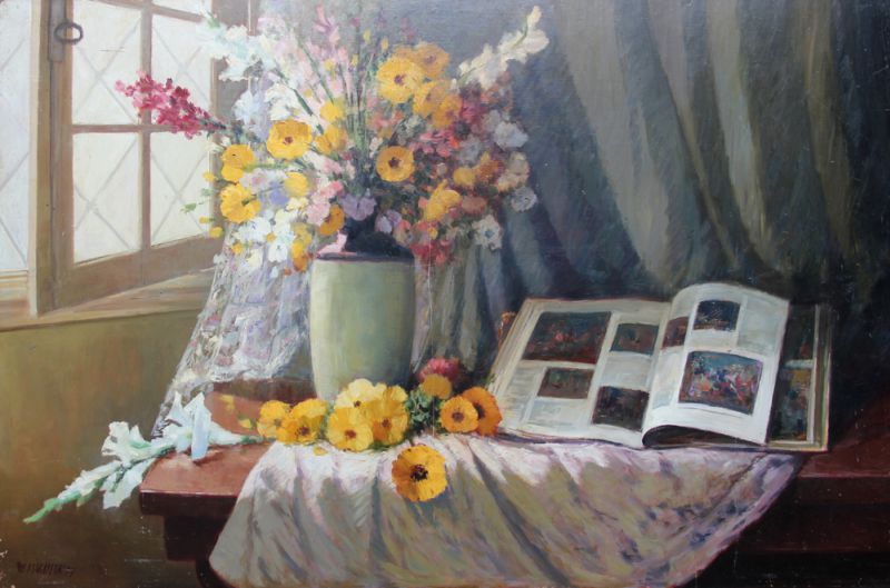 Washington Maguetas - Vaso co Flores e Livro sobre a Mesa