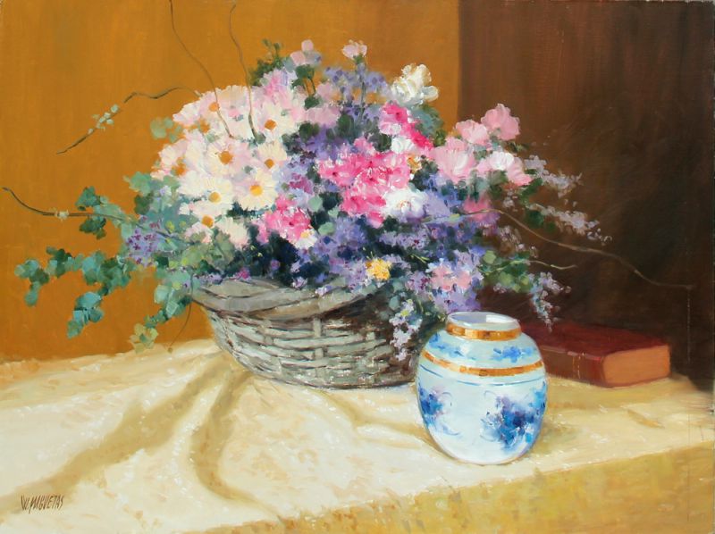Washington Maguetas - Flores, Livro e Vaso Sobre a Mesa