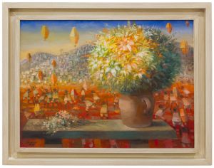 Enrico Bianco - Vaso com Flores e Paisagem ao Fundo